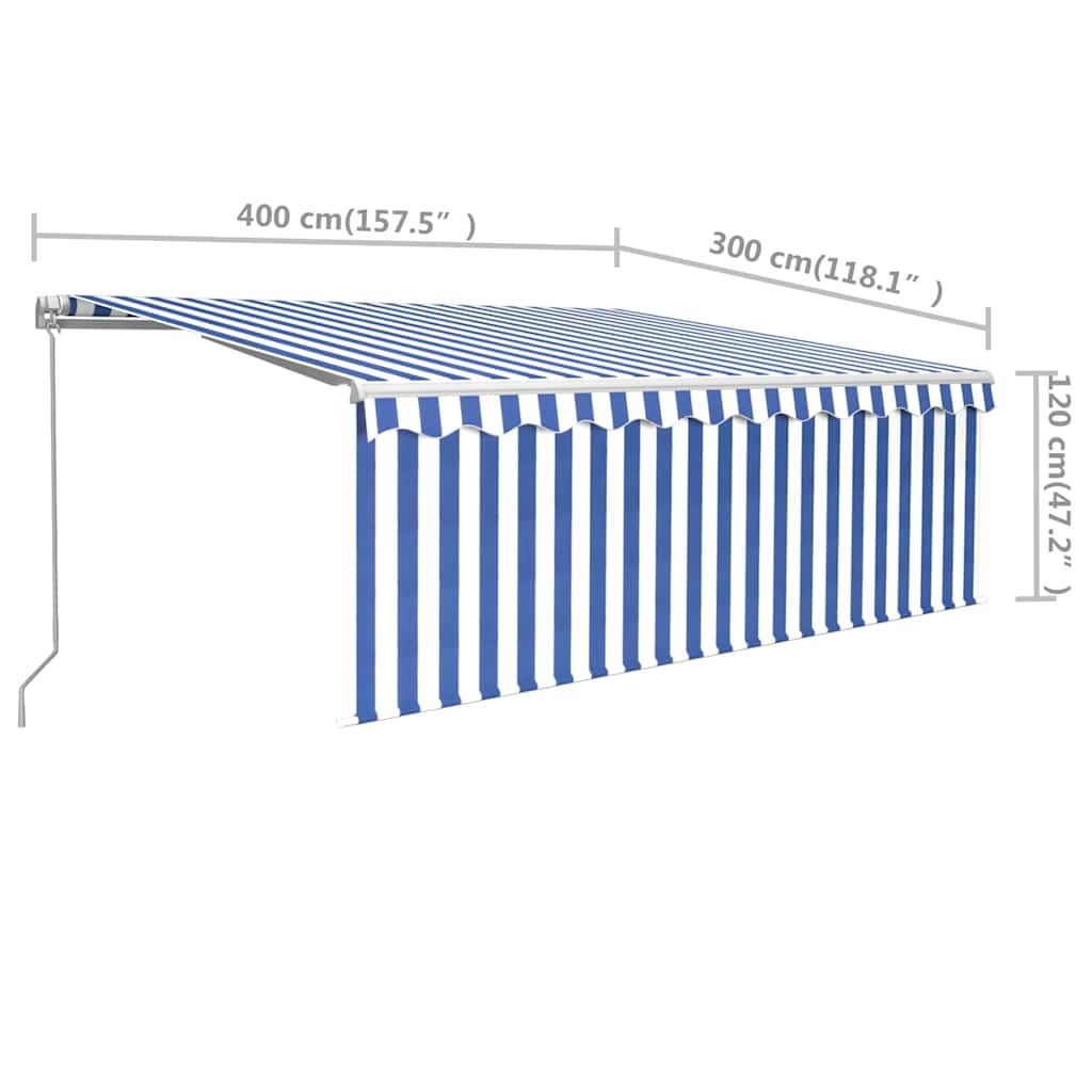 vidaXL Manual Awning 4 x 3 m Blue and White Stripe 100% Polyester