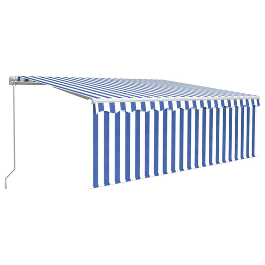 vidaXL Manual Retractable Awning with Blind&LED 4x3m Blue&White