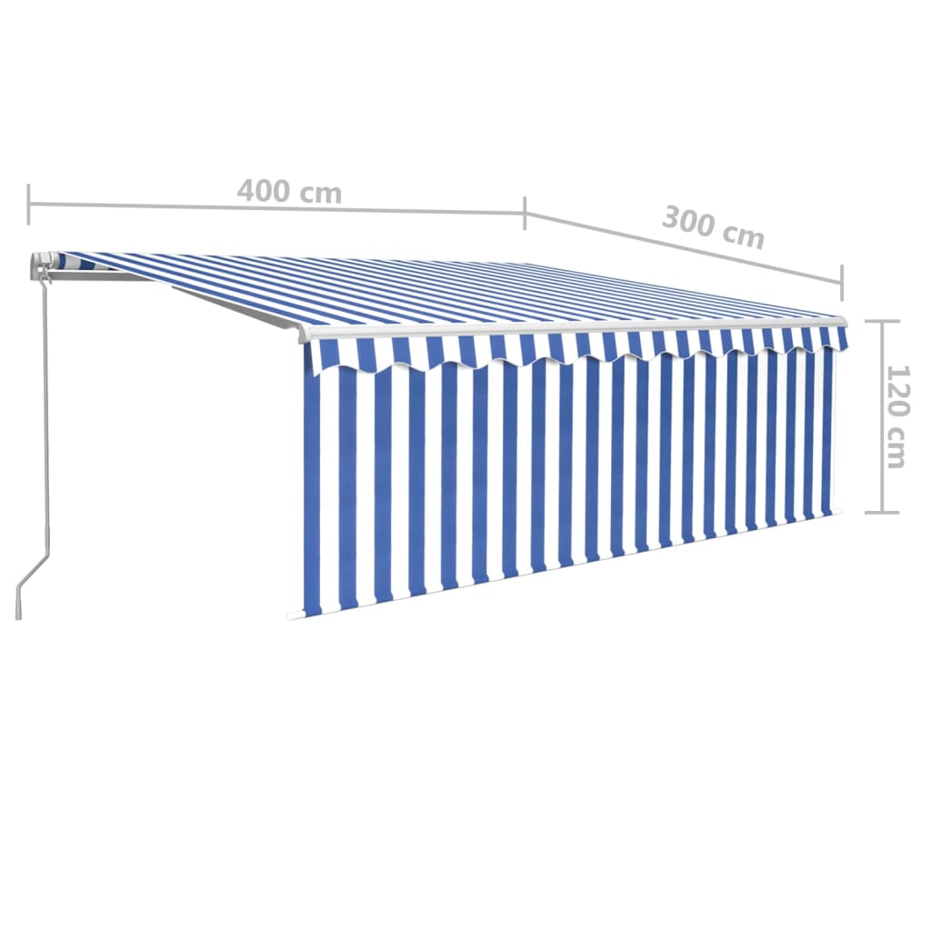 vidaXL Manual Awning with Solar LED 4 x 3 m Blue and White Stripe