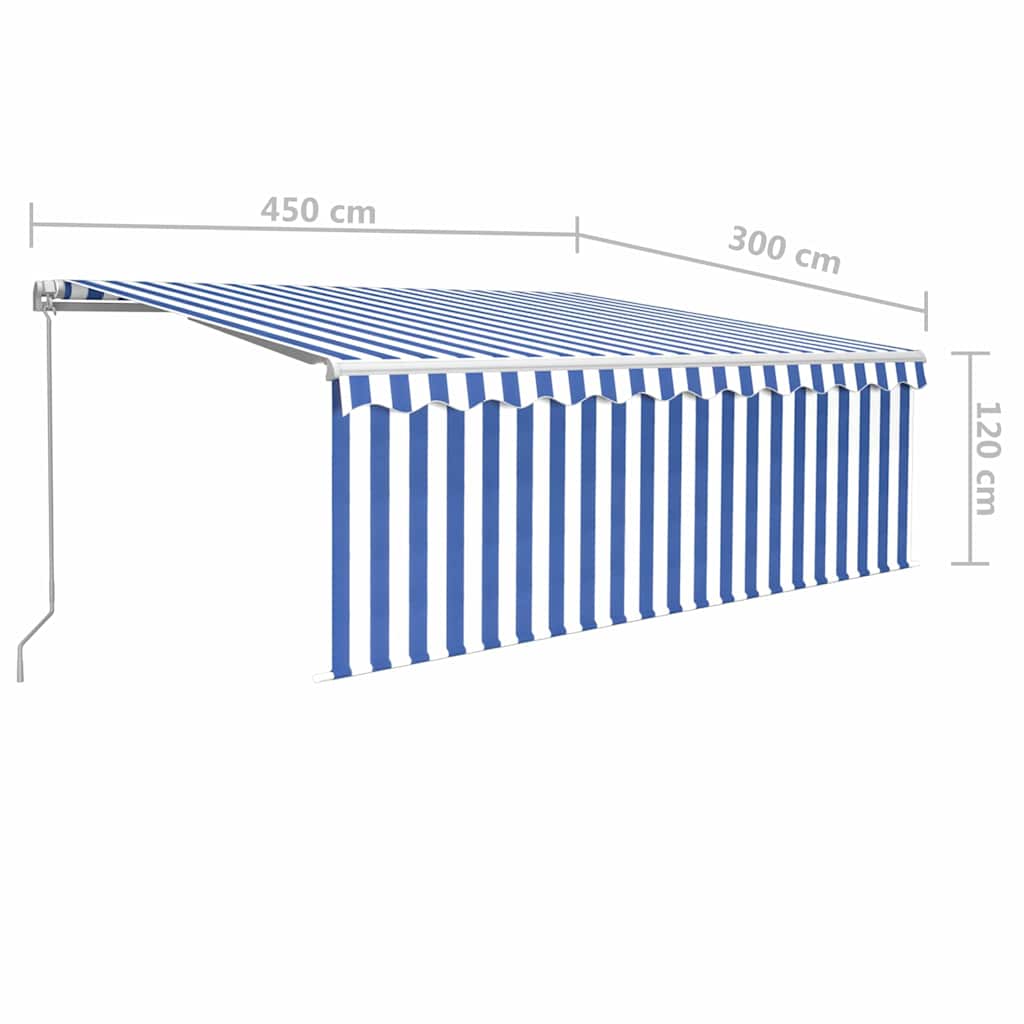 vidaXL Manual Awning with Solar LED 4.5 x 3 m Blue and White Stripe