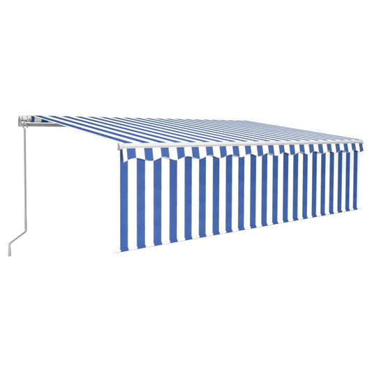 vidaXL Manual Retractable Awning with Blind 5x3m Blue&White