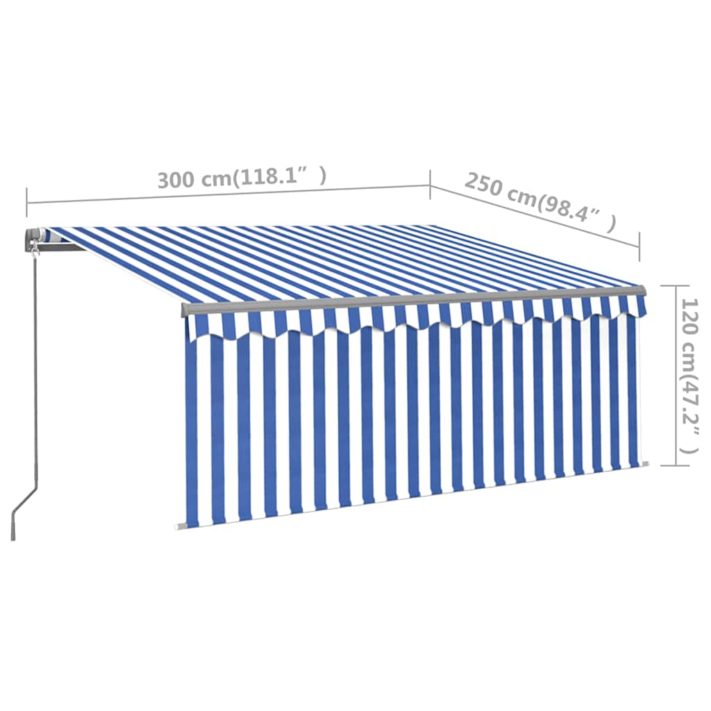 vidaXL Manual Retractable Awning with Blind&LED 3x2.5m Blue&White