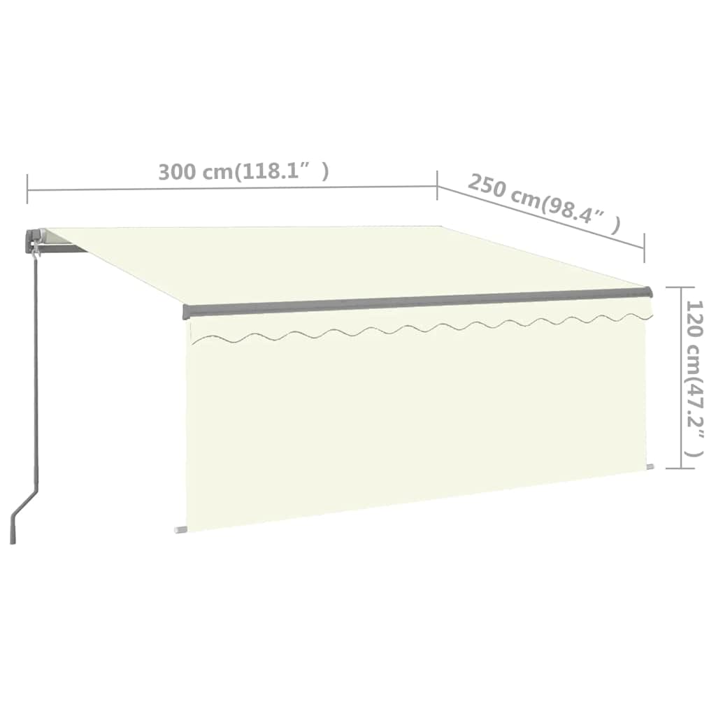 vidaXL Manual Retractable Awning with Blind&LED 3x2.5m Cream