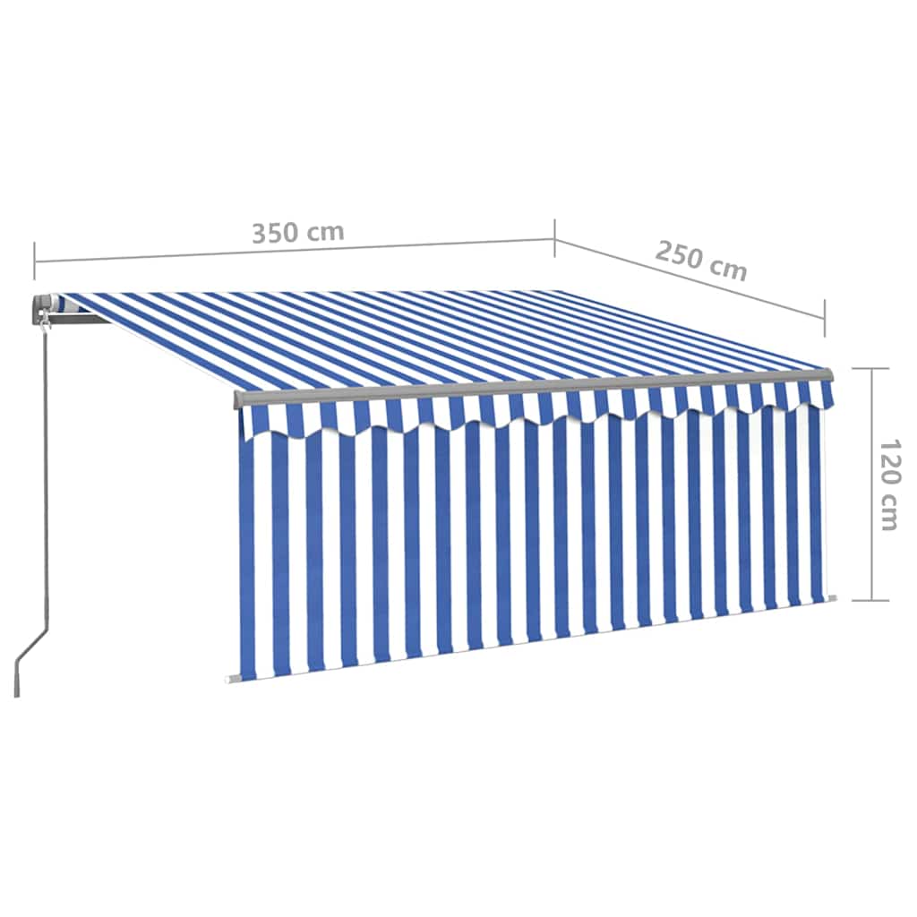 vidaXL Manual Awning with Solar LED 3.5 x 2.5 m Blue and White Stripe