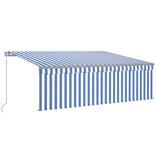 3069416 vidaXL Manual Retractable Awning with Blind 4x3m Blue&White (313231+46831+313271)