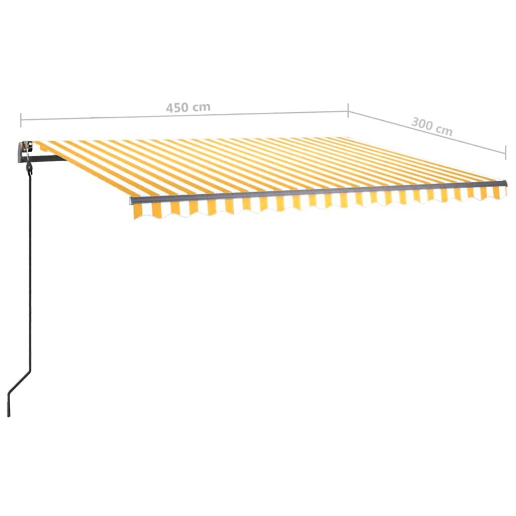 vidaXL Manual Retractable Awning with LED 4.5x3 m Yellow and White