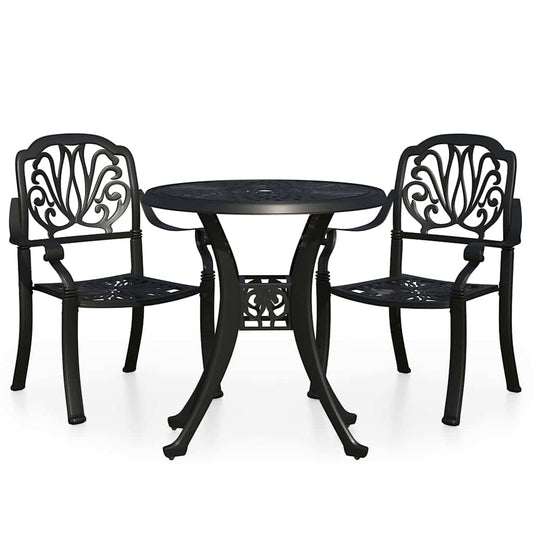 vidaXL 3 Piece Bistro Set Cast Aluminium Black