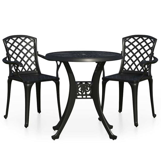 3070581 vidaXL 3 Piece Bistro Set Cast Aluminium Black (315572+315583)