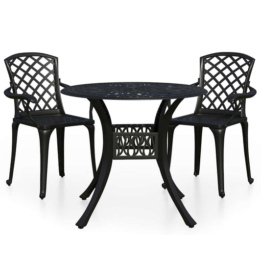 3070584 vidaXL 3 Piece Bistro Set Cast Aluminium Black (315572+315586)