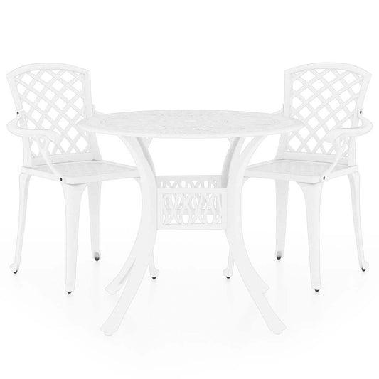 vidaXL 3 Piece Bistro Set Cast Aluminium White