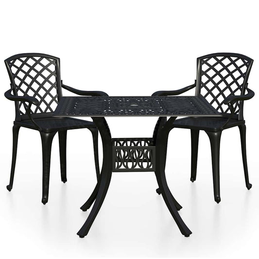 3070587 vidaXL 3 Piece Bistro Set Cast Aluminium Black (315572+315589)
