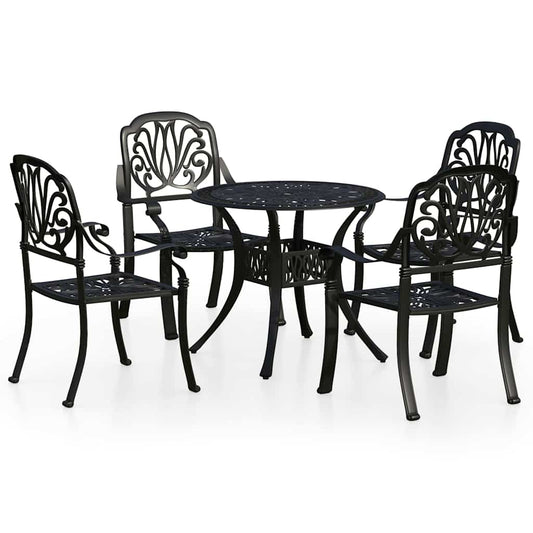 vidaXL Bistro Set | Black | Cast aluminium | 1 Table, 4 Chairs | Durable