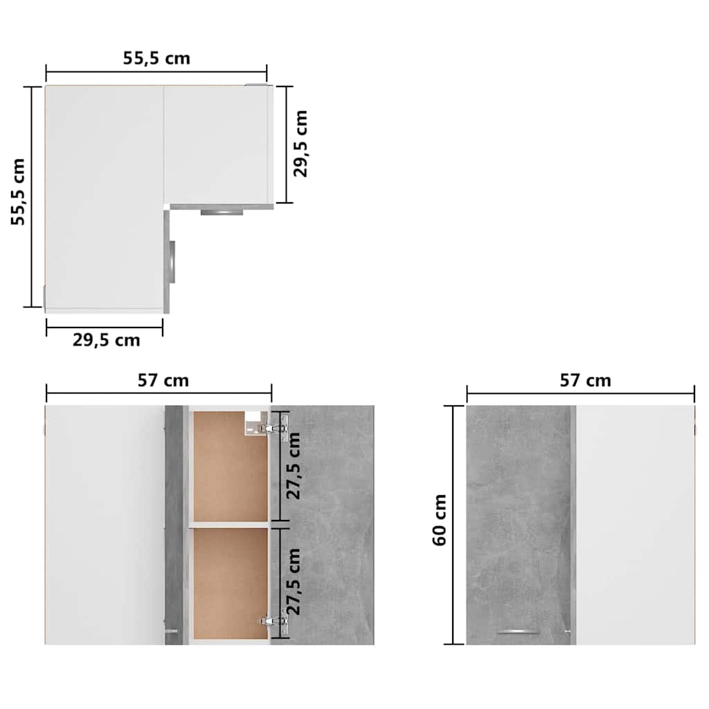 vidaXL Hanging Corner Cabinet "Lyon" Concrete Grey 57x57x60 cm