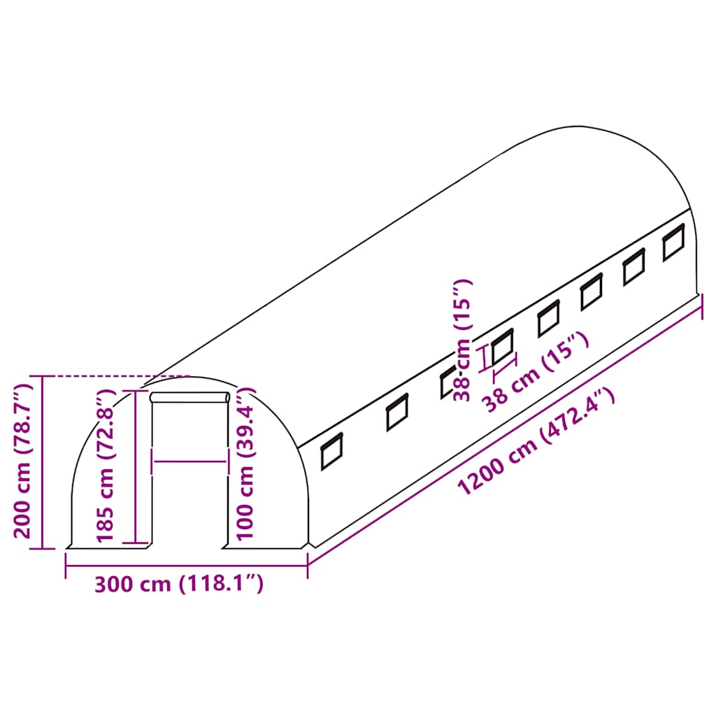 vidaXL Greenhouse Replacement Cover (36 m²) 300x1200x200 cm Green