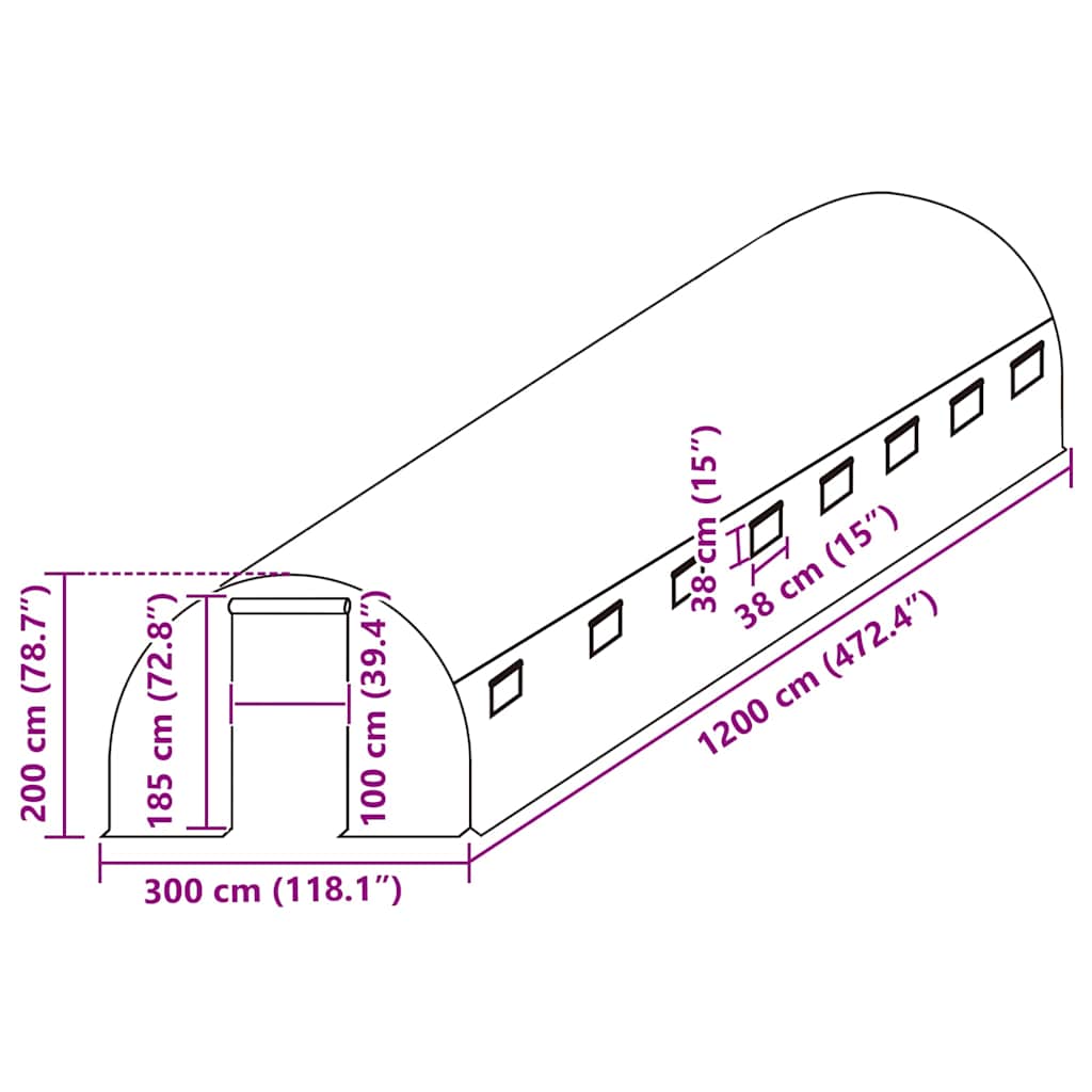vidaXL Greenhouse Replacement Cover (36 m²) 300x1200x200 cm Green