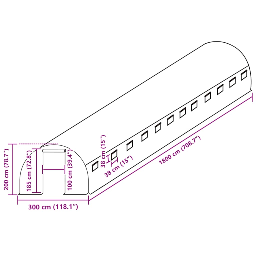 vidaXL Greenhouse Replacement Cover (54 m²) 300x1800x200 cm Green