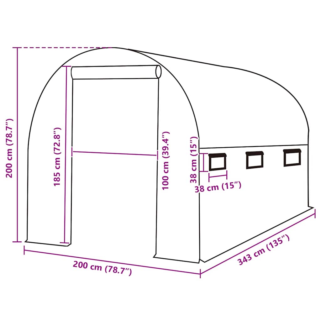 vidaXL Greenhouse Replacement Cover (6,86 m²) 200x343x200 cm Green