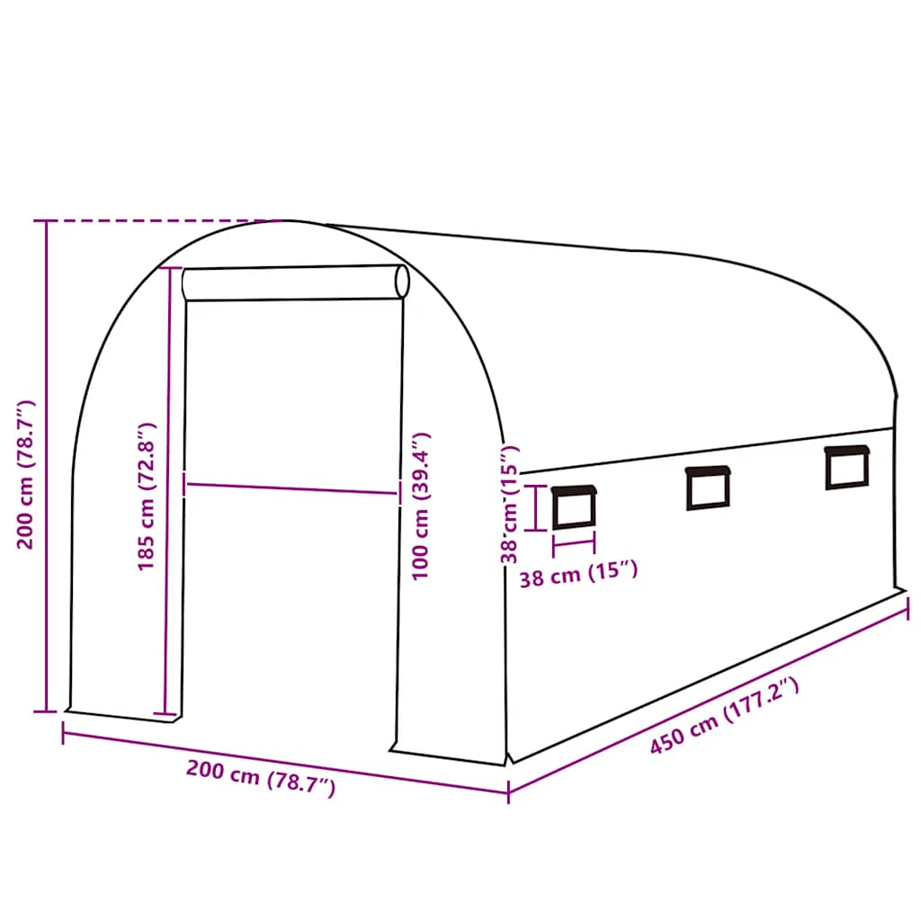 vidaXL Greenhouse Replacement Cover (9 m²) 200x450x200 cm Green