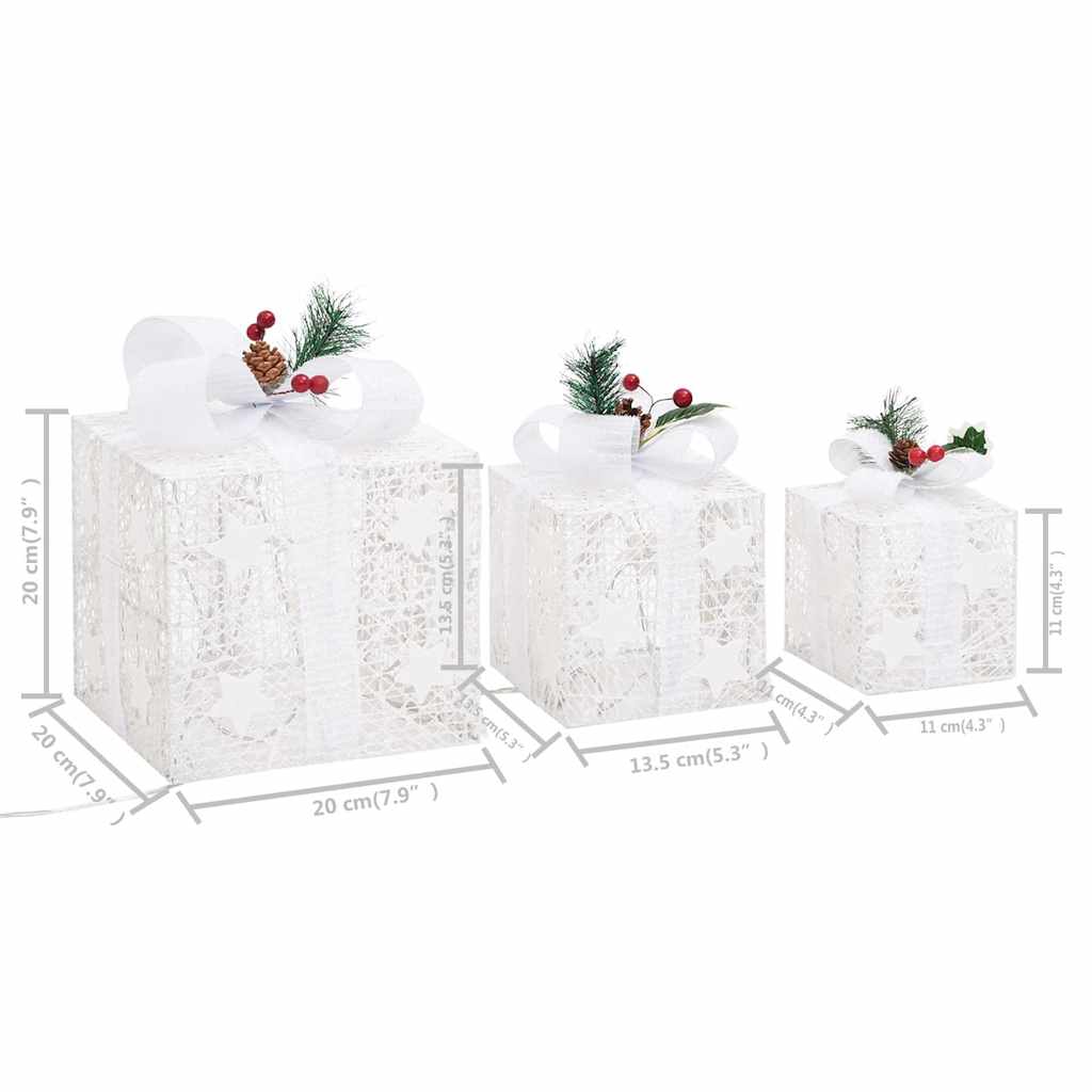 329766 vidaXL Decorative Christmas Gift Boxes 3 pcs White Outdoor Indoor