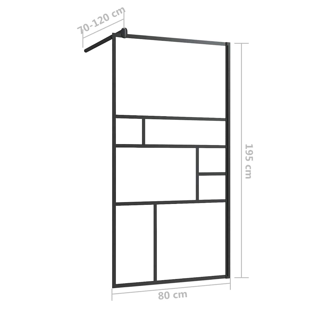 vidaXL Walk-in Shower Wall with Clear ESG Glass 80x195 cm Black