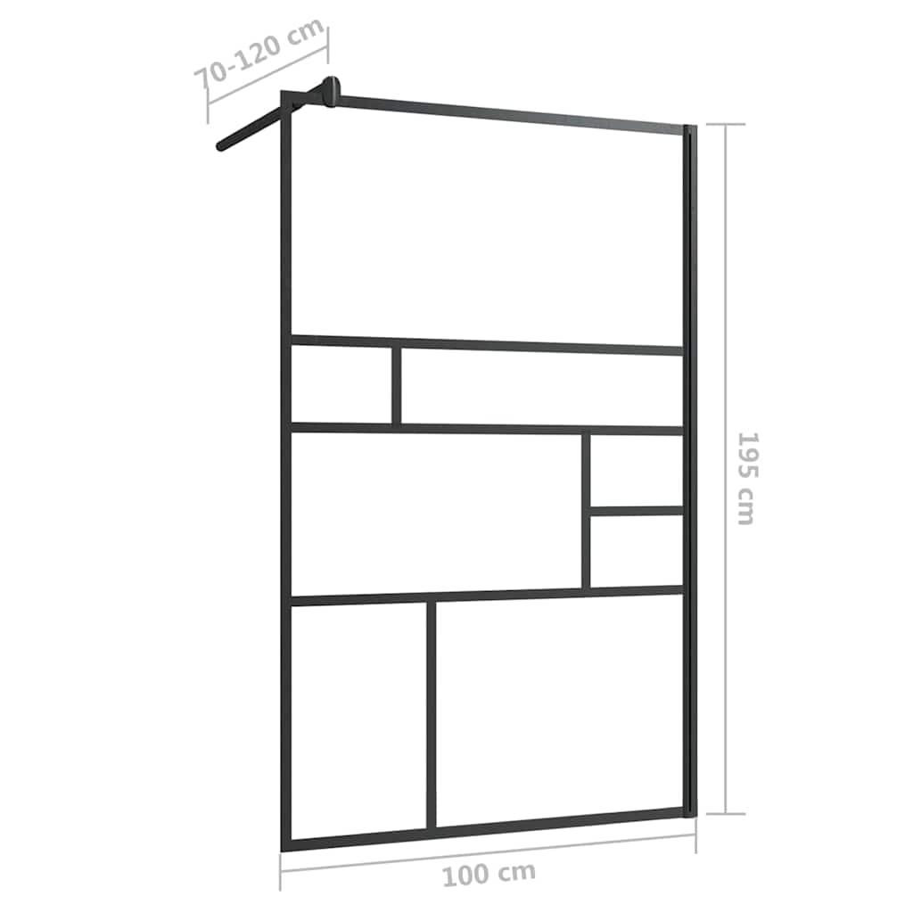 150754 vidaXL Walk-in Shower Wall with Clear ESG Glass 100x195 cm Black