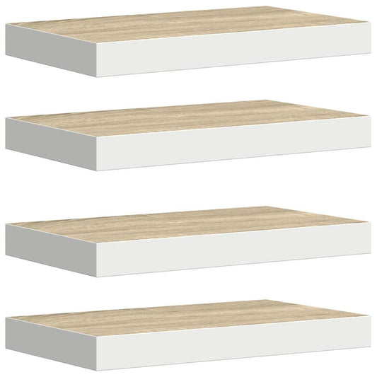 vidaXL Floating Wall Shelves 4 pcs Oak and White 50x23x3.8 cm MDF
