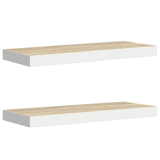 326577 vidaXL Floating Wall Shelves 2 pcs Oak and White 60x23,5x3,8 cm MDF