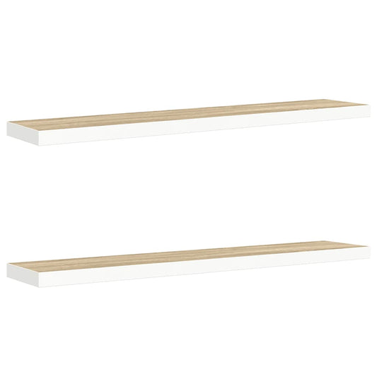 vidaXL Floating Wall Shelves 2 pcs Oak and White 120x23.5x3.8 cm MDF