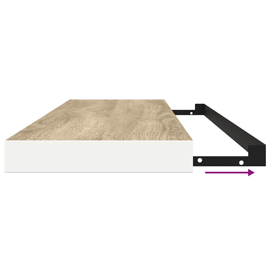 vidaXL Wall Shelf | Set of 2 | Oak and White | Honeycomb MDF, metal