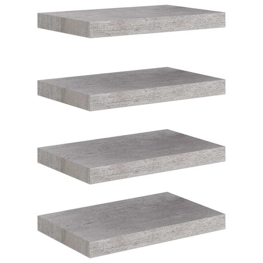 vidaXL Floating Wall Shelves 4 pcs Concrete Grey 40x23.5x3.8 cm MDF