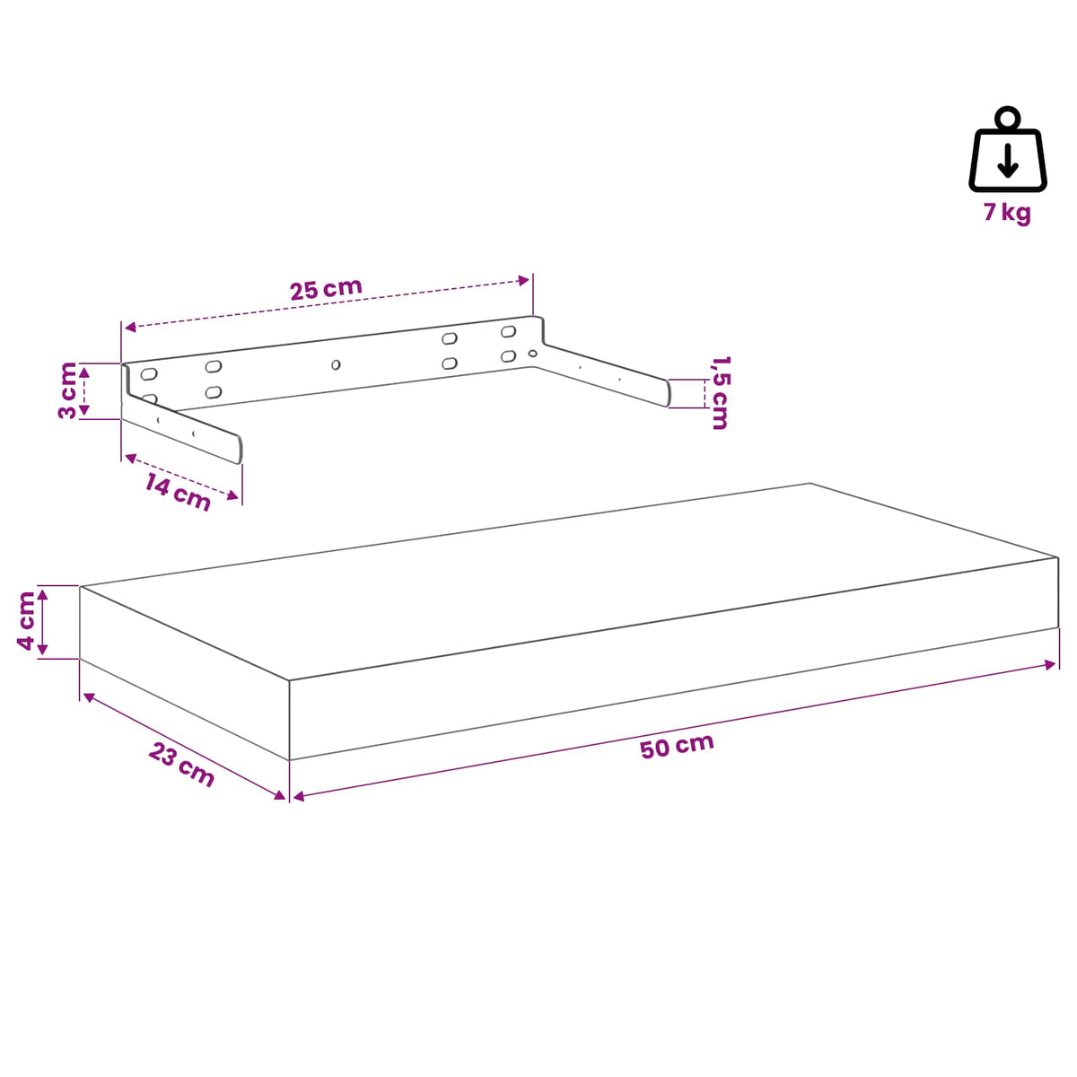 vidaXL Floating Wall Shelf Concrete Grey 50x23.5x3.8 cm MDF