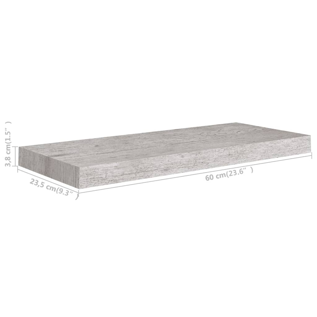 vidaXL Floating Wall Shelves 4 pcs Concrete Grey 60x23.5x3.8 cm MDF