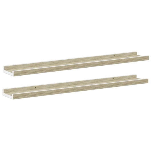 326691 vidaXL Wall Shelves 2 pcs White and Sonoma Oak 80x9x3 cm