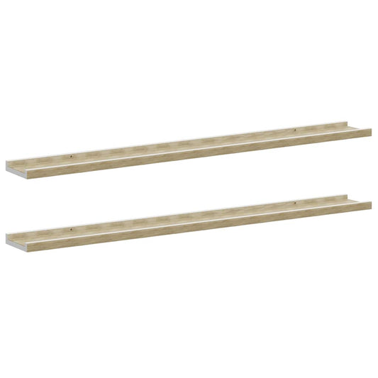 326692 vidaXL Wall Shelves 2 pcs White and Sonoma Oak 100x9x3 cm