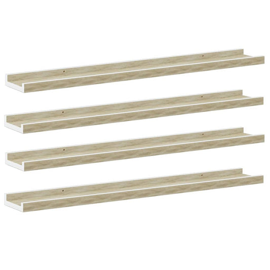 326696 vidaXL Wall Shelves 4 pcs White and Sonoma Oak 80x9x3 cm
