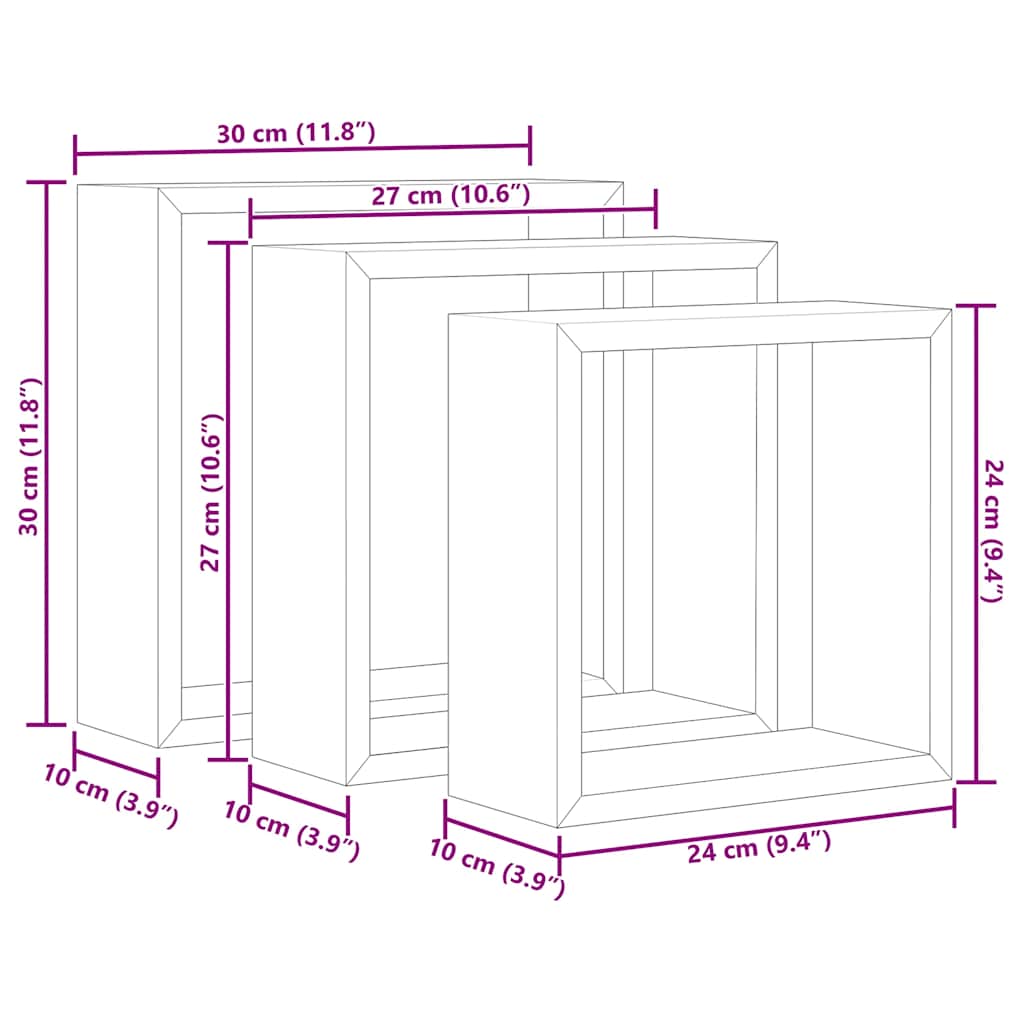 vidaXL Wall Cube Shelf | Set of 3 | Sonoma oak | MDF | Large, Medium, Small