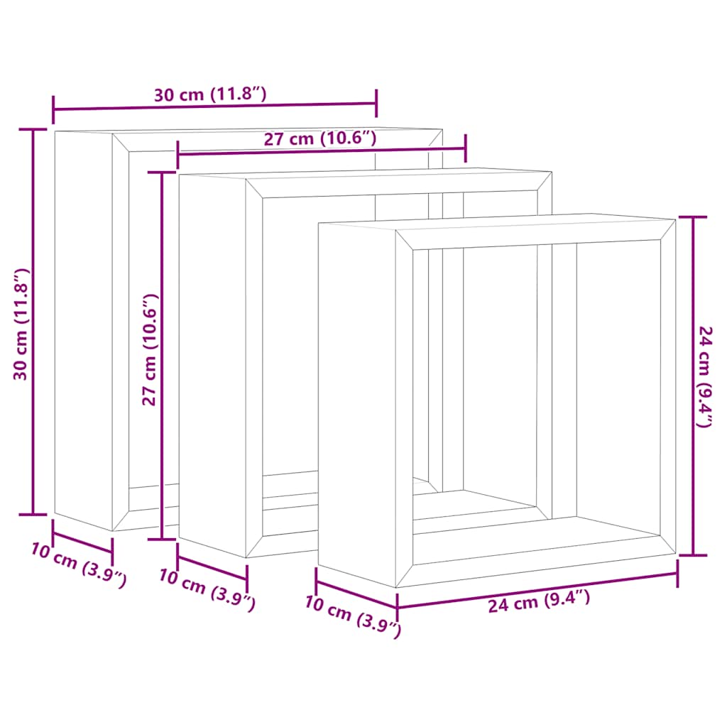 vidaXL Wall Cube Shelves 3 pcs White and Sonoma Oak