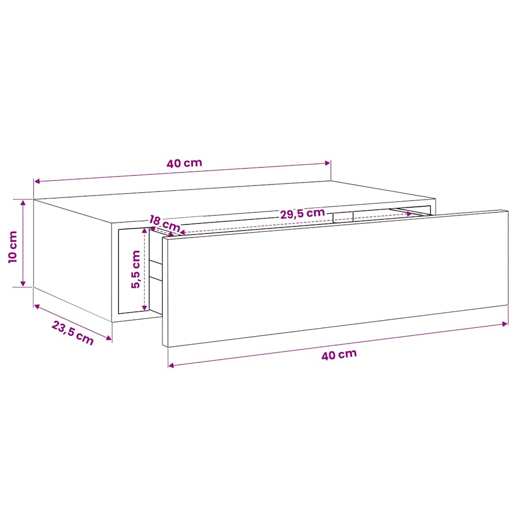 330241 vidaXL Wall-mounted Drawer Shelf White 40x23,5x10cm MDF