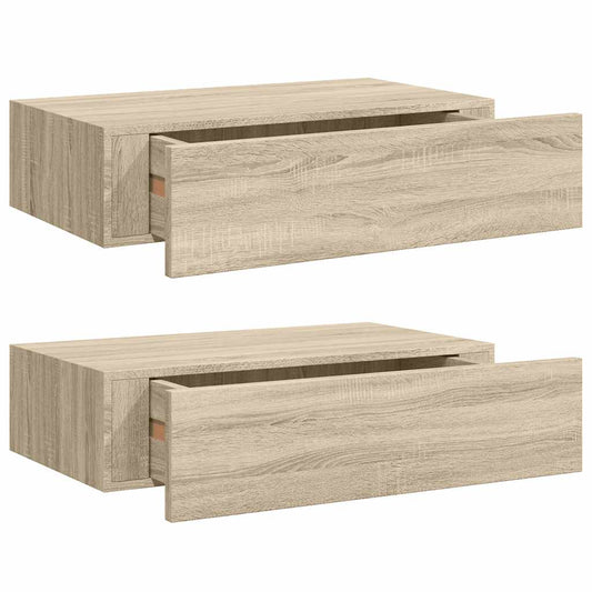 330248 vidaXL Wall-mounted Drawer Shelves 2 pcs Oak 40x23,5x10cm MDF