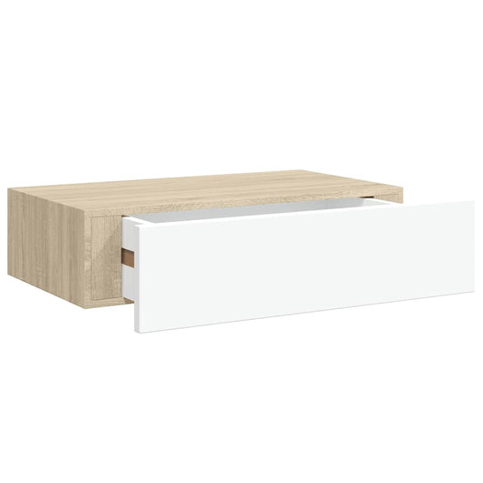 vidaXL Drawer Shelf | Oak and White | MDF, Metal | Compact | Wall Shelf