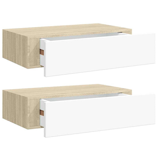 330250 vidaXL Wall Drawer Shelves 2 pcs Oak and White 40x23,5x10cm MDF