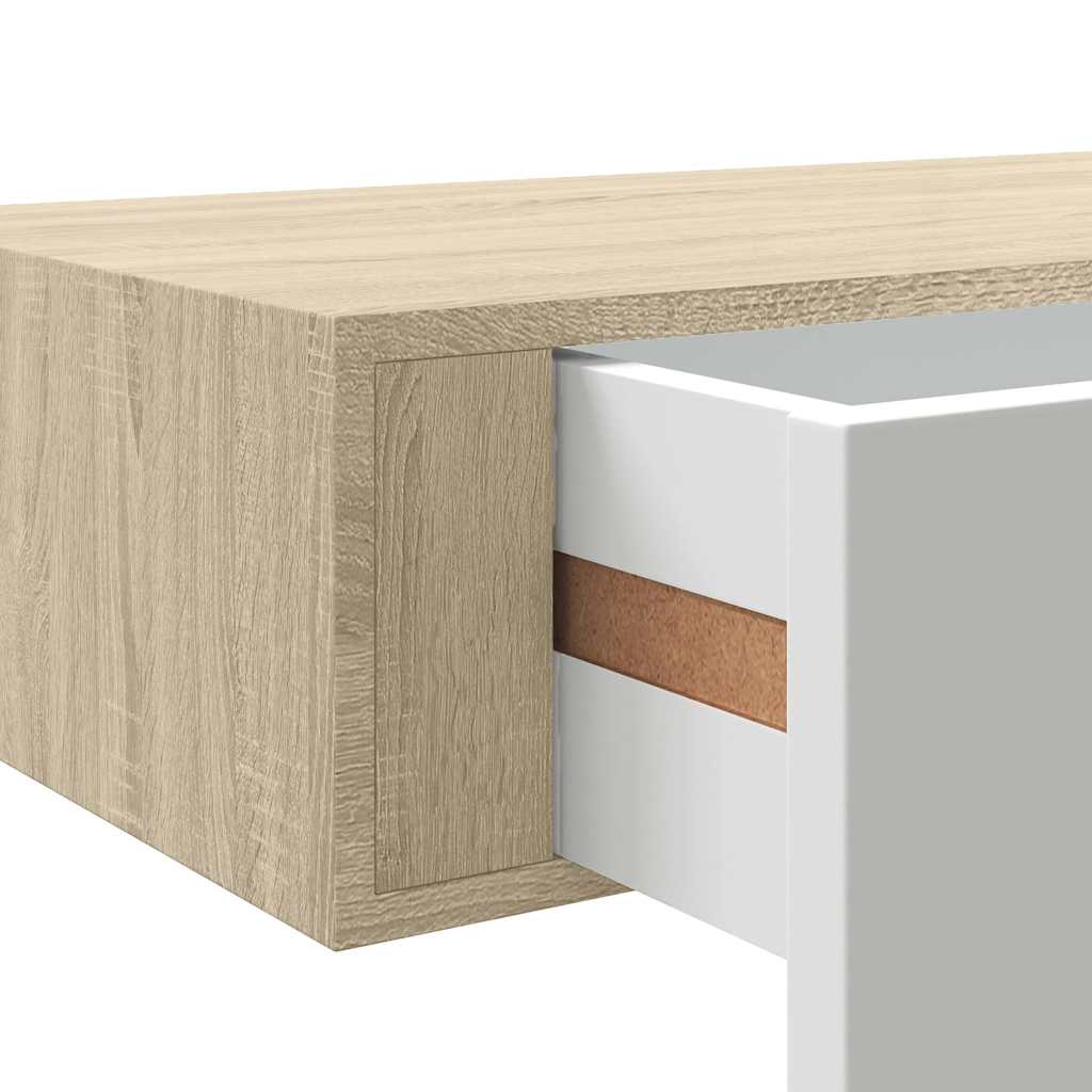 330250 vidaXL Wall Drawer Shelves 2 pcs Oak and White 40x23,5x10cm MDF