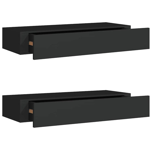 vidaXL Wall-mounted Drawer Shelves 2 pcs Black 60x23.5x10cm MDF