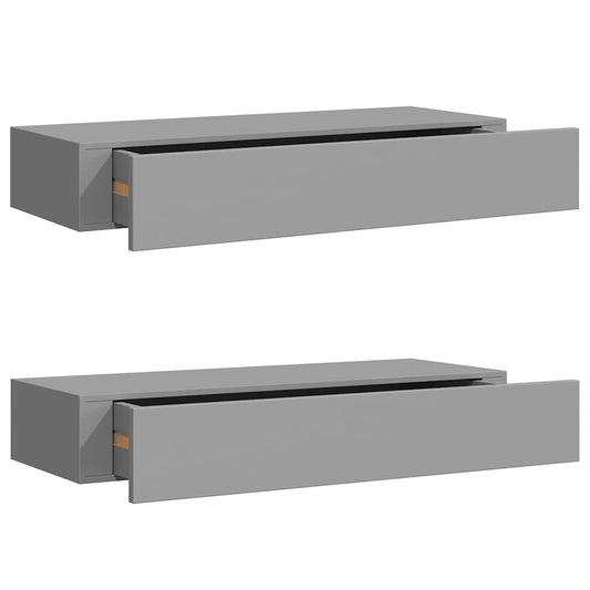 vidaXL Wall-mounted Drawer Shelves 2 pcs Grey 60x23.5x10cm MDF