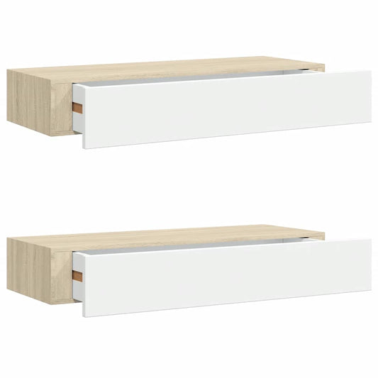 vidaXL Wall Drawer Shelves 2 pcs Oak and White 60x23.5x10cm MDF