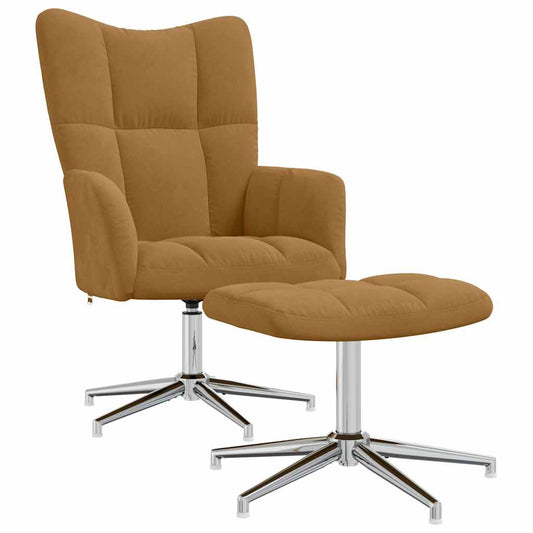 vidaXL Relaxing Chair with a Stool Brown Velvet