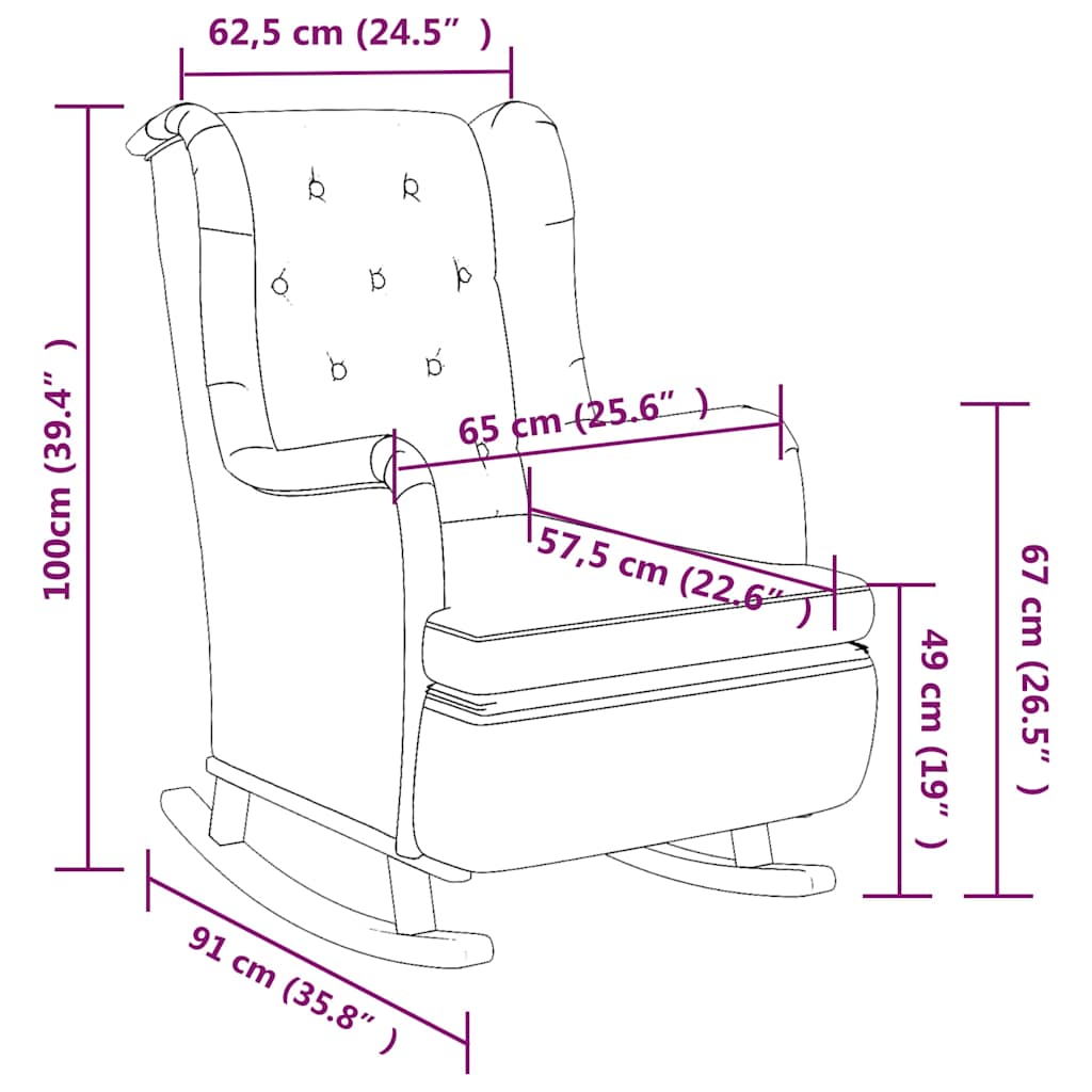 vidaXL Armchair with Solid Rubber Wood Rocking Legs Black Fabric