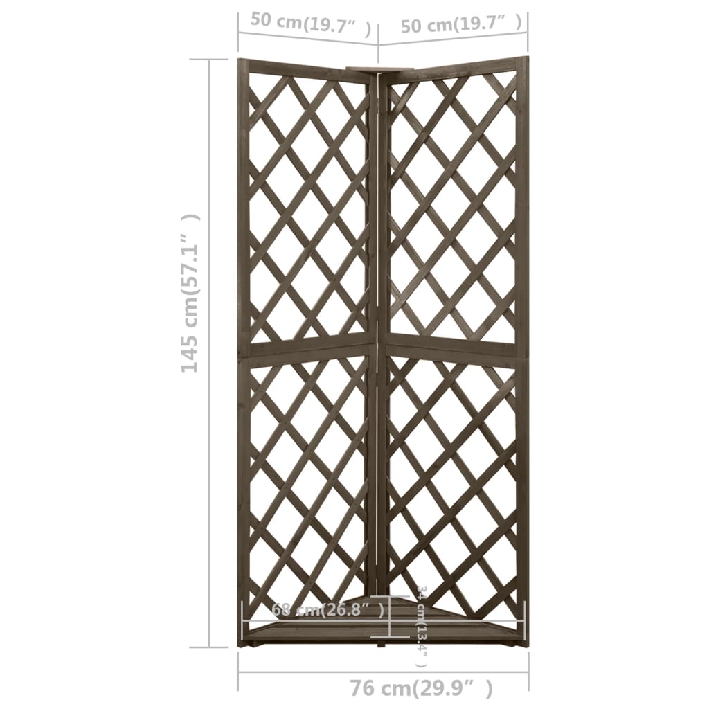 316408 vidaXL Corner Trellis Grey 50x50x145 cm Solid Fir Wood