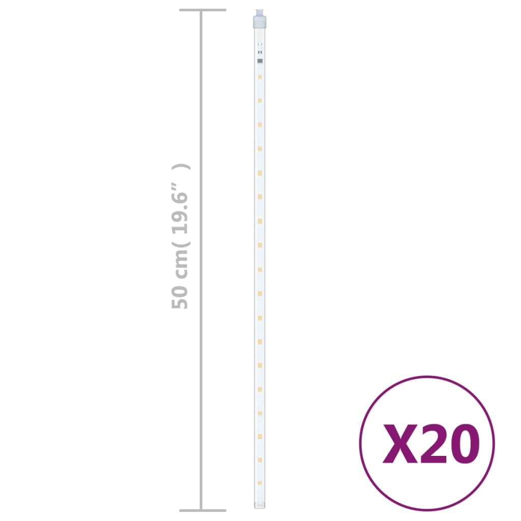 vidaXL Meteor Light | Set of 20 | Warm White | Plastic | 50 cm tubes