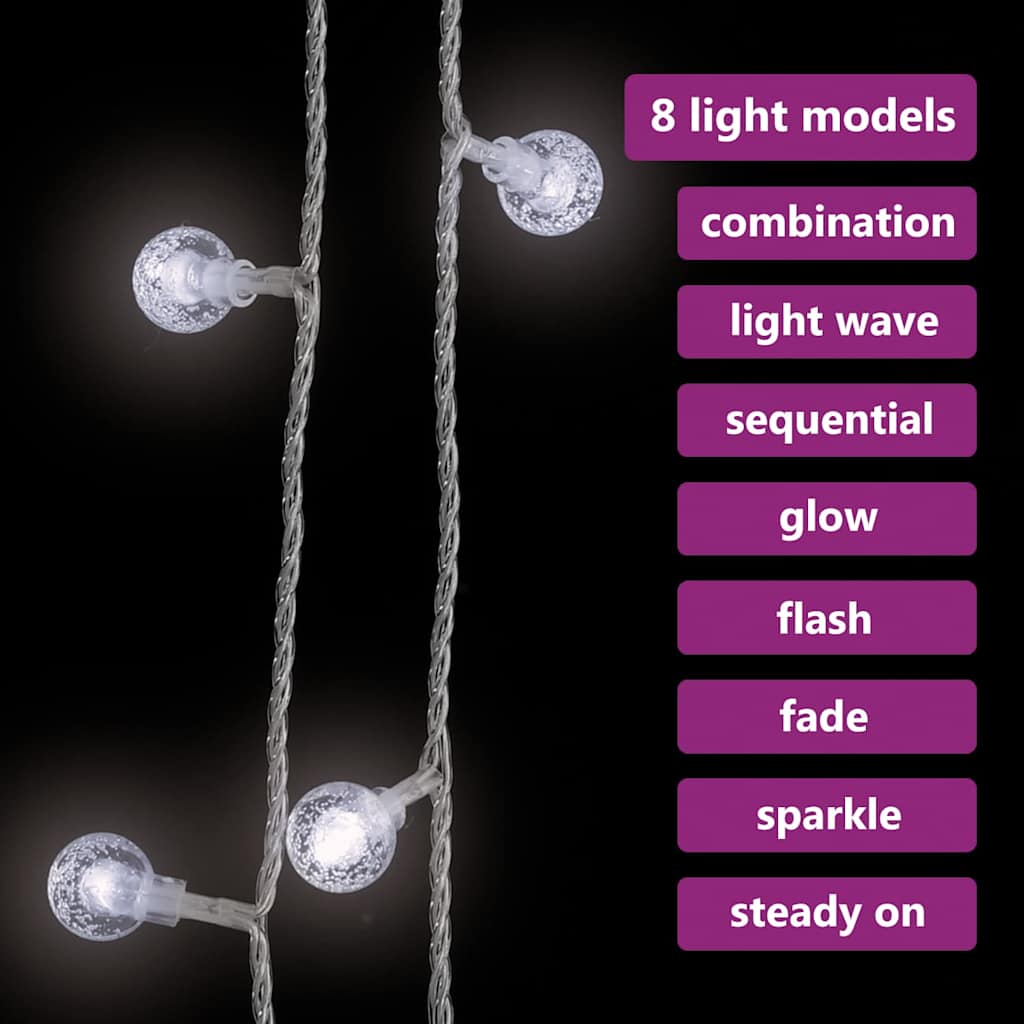 328811 vidaXL Globe Fairy String Lights 20m 200 LED Cold White 8 Function